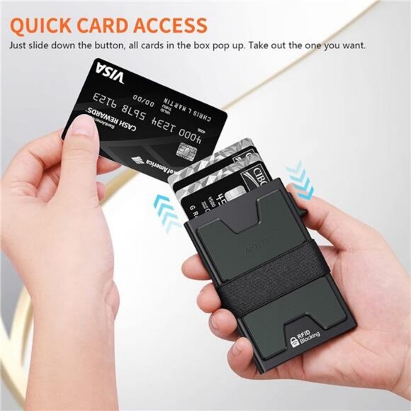 Mens Slim Card Holder, Pop Up Wallet RFID Blocking, Cash Band, 12+ Cards Storage - Picture 5 of 7